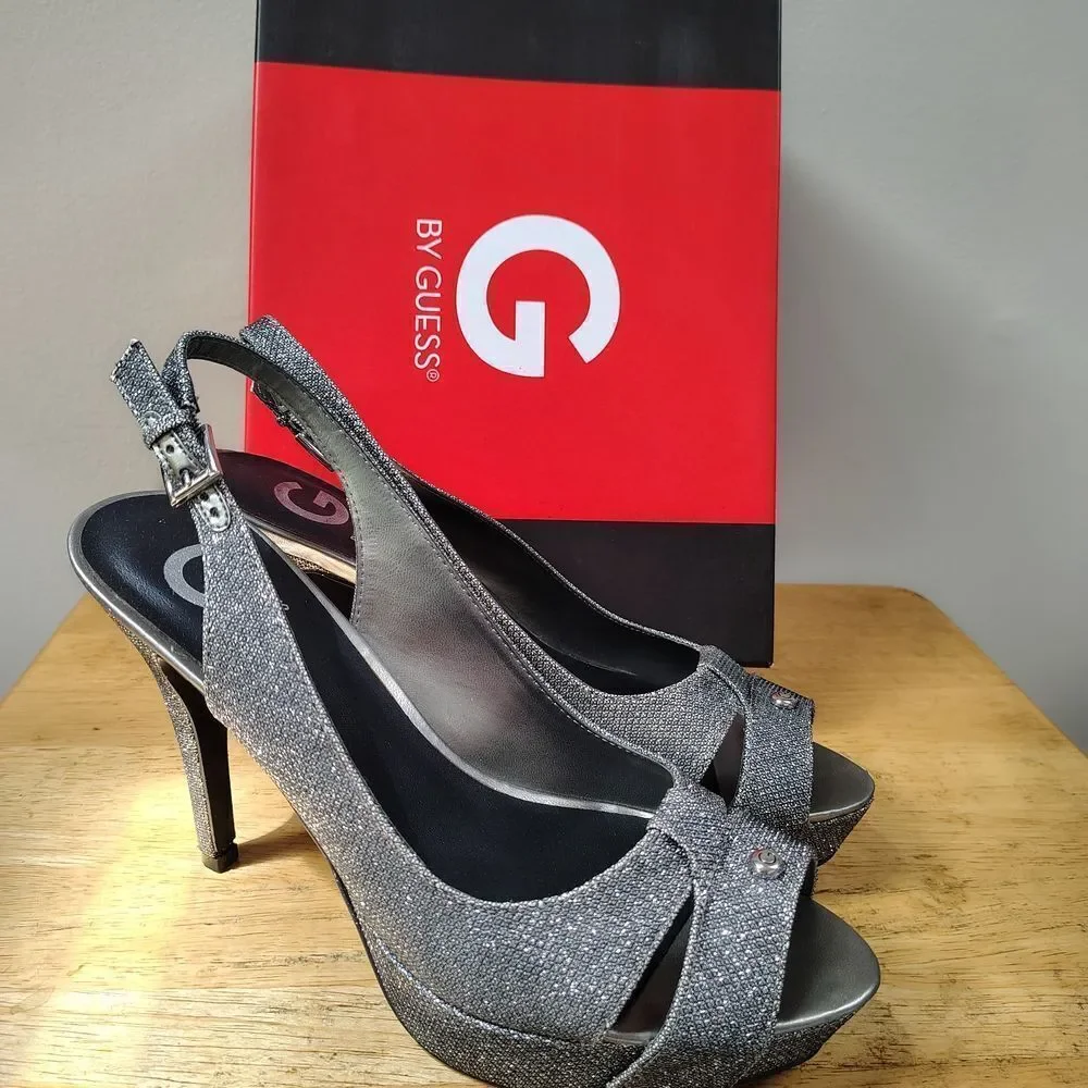 Guess Stylish Pewter Women's Heels Size 10 Heel 5